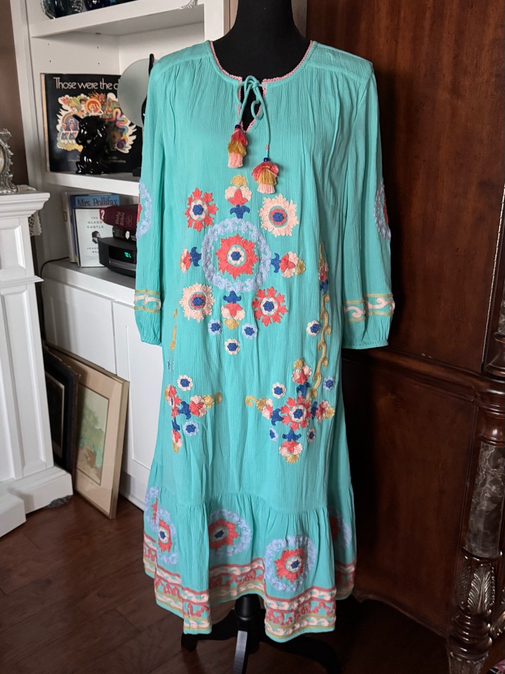 Soft Surroundings Turquoise Floral Midi Dress